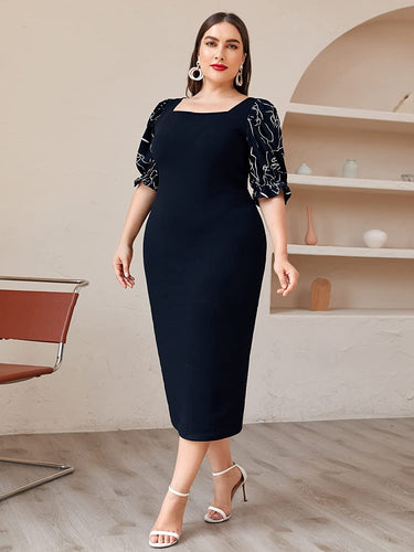 Parisian Black Flurry Sleeve Square Neck Bodycon Dress