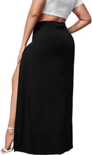 Load image into Gallery viewer, Plus Size Black High Waisted Double Split Long Maxi Skirt