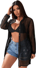 Load image into Gallery viewer, Button Down Black Sheer Mesh Swimsuit Cover Up