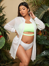 Load image into Gallery viewer, Button Down White Sheer Mesh Swimsuit Cover Up