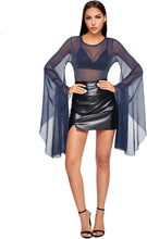 Load image into Gallery viewer, Navy Glittered Heer Mesh Oversize Bell Sleeve Bodysuit