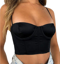 Load image into Gallery viewer, Soft Babe Black Adjustable Straps Corset Crop Top