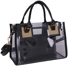 Load image into Gallery viewer, Black 2pc Clear PVC Transparent Satchel Handbag Purse