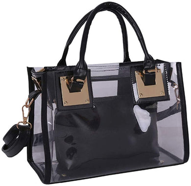 2 Pcs Black Small Clear PVC Transparent Satchel Handbag Purse