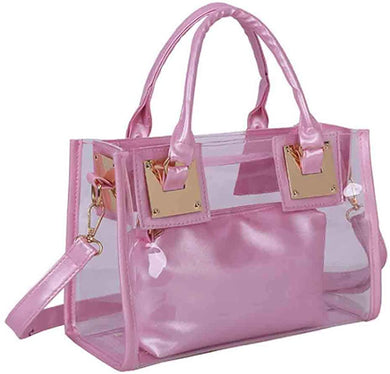 2 Pcs Pink Small Clear PVC Transparent Satchel Handbag Purse