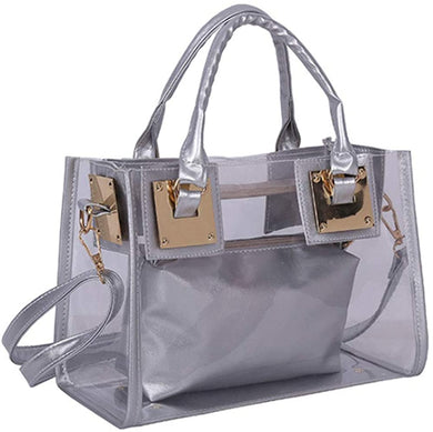 2 Pcs Silver Small Clear PVC Transparent Satchel Handbag Purse
