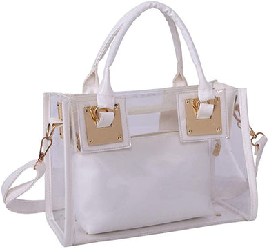 2 Pcs White Small Clear PVC Transparent Satchel Handbag Purse