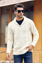 Load image into Gallery viewer, Beige Shawl Collar Chunky Knitted Slim Fit Sweater