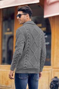Men's Charcoal Grey Shawl Collar Chunky Knitted Slim Fit Sweater