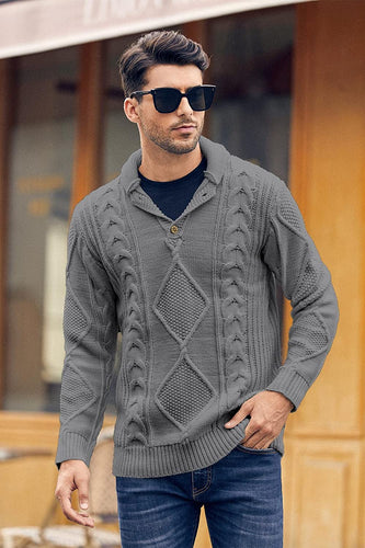 Men's Charcoal Grey Shawl Collar Chunky Knitted Slim Fit Sweater