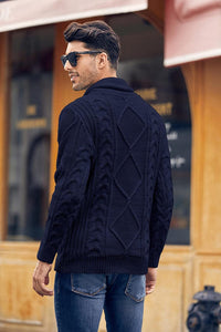 Navy Shawl Collar Chunky Knitted Slim Fit Sweater