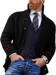 Men's Black Cable Knit Long Sleeve Cardigan Outerwear