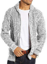 Load image into Gallery viewer, Men&#39;s Light Grey Cable Knit Long Sleeve Cardigan Outerwear