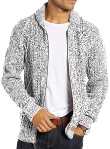Men's Light Grey Cable Knit Long Sleeve Cardigan Outerwear