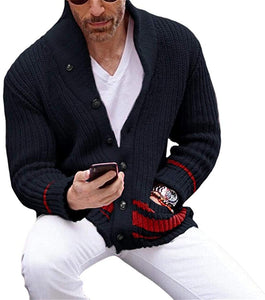 Men's Black Cable Knit Long Sleeve Cardigan Outerwear
