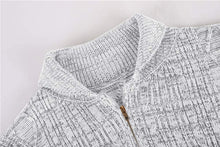 Load image into Gallery viewer, Men&#39;s Light Grey Cable Knit Long Sleeve Cardigan Outerwear