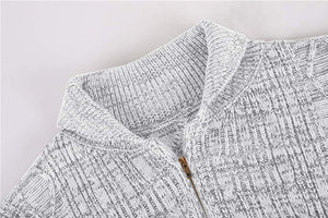 Men's Light Grey Cable Knit Long Sleeve Cardigan Outerwear