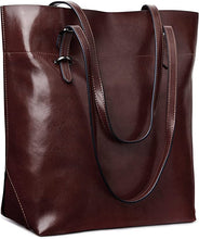 Load image into Gallery viewer, Genuine Leather Coffee Vintage Tote Shoulder Bag