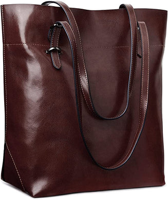 Genuine Leather Coffee Vintage Tote Shoulder Bag