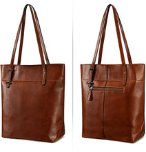 Load image into Gallery viewer, Genuine Leather Dark Brown Vintage Tote Shoulder Bag
