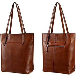 Genuine Leather Dark Brown Vintage Tote Shoulder Bag
