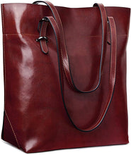Load image into Gallery viewer, Genuine Leather Wine Vintage Tote Shoulder Bag