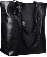 Load image into Gallery viewer, Genuine Leather Black Vintage Tote Shoulder Bag