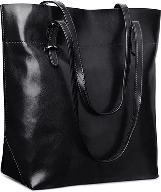 Genuine Leather Black Vintage Tote Shoulder Bag