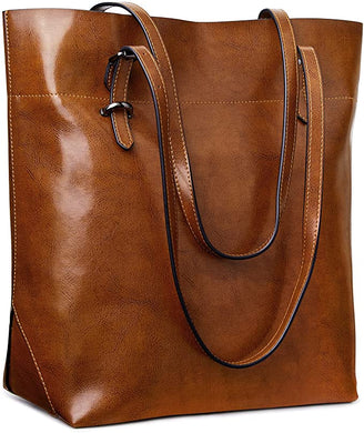 Genuine Leather Brown Vintage Tote Shoulder Bag