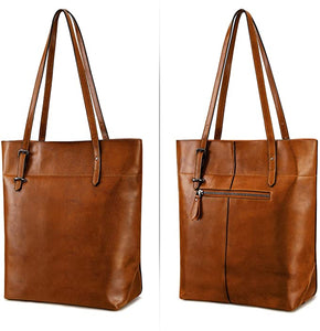 Genuine Leather Brown Vintage Tote Shoulder Bag