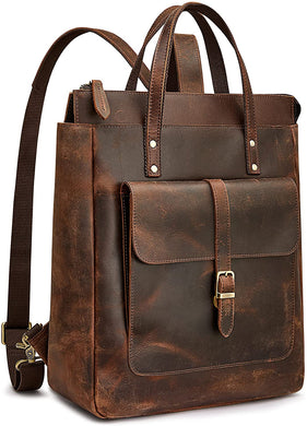 Genuine Leather Dark Brown Retro Vintage Backpack Purse