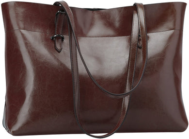 Tote Shoulder Bag Coffee Vintage Genuine Leather Handbag