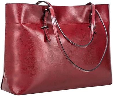 Tote Shoulder Bag Wine Vintage Genuine Leather Handbag