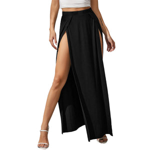 Beach Chic Black High Waist Dual Split Maxi Skirt