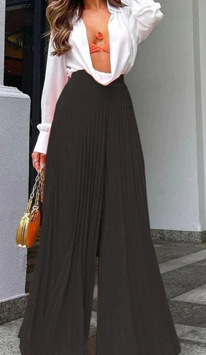 High Fashion Black Pleated Wide Leg Pants