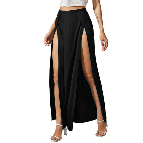 Beach Chic Black High Waist Dual Split Maxi Skirt