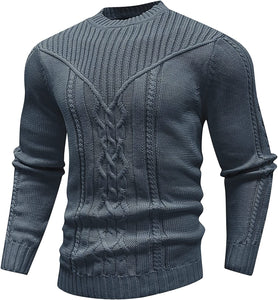Deep Gray Crewneck Long Sleeve Knitted Sweater