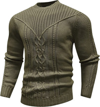 Load image into Gallery viewer, Men&#39;s Army Green Textured Long Sleeve Knitted Sweater