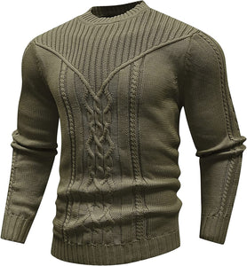 Men's Army Green Textured Long Sleeve Knitted Sweater