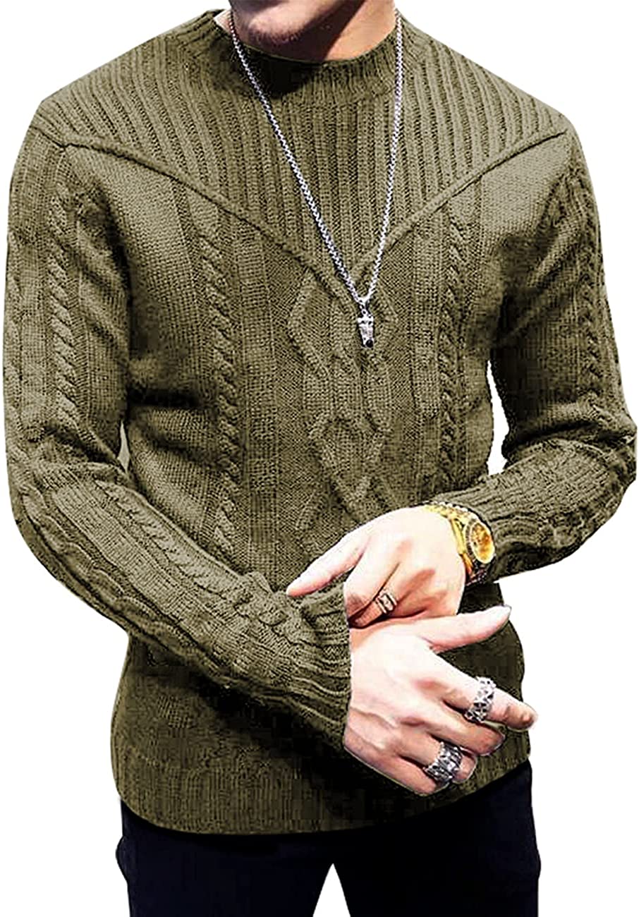 Men's Army Green Textured Long Sleeve Knitted Sweater