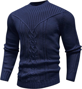 Blue Crewneck Long Sleeve Knitted Sweater