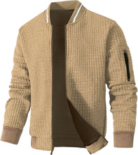 Load image into Gallery viewer, Men&#39;s Gray Waffle Knit Long Sleeve Lightweight Varsity Jacket