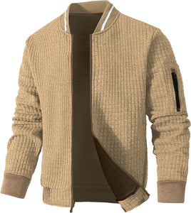 Men's Gray Waffle Knit Long Sleeve Lightweight Varsity Jacket