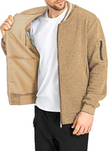 Load image into Gallery viewer, Men&#39;s Gray Waffle Knit Long Sleeve Lightweight Varsity Jacket