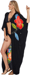 Kimono Long Cardigan Black Floral Open Front Cover Up