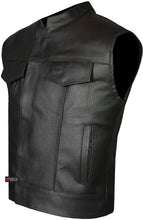 Load image into Gallery viewer, Men&#39;s Black Leather Sleeveless Motorcycle Biker Vest