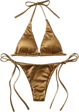 Load image into Gallery viewer, Metallic Halter Top Gold Two Piece Swimsuit
