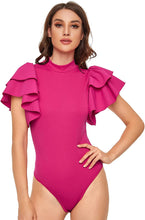 Load image into Gallery viewer, Mock Neck Pink Butterfly Sleeve Skinny Bodysuit