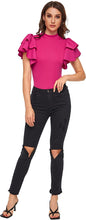 Load image into Gallery viewer, Mock Neck Pink Butterfly Sleeve Skinny Bodysuit