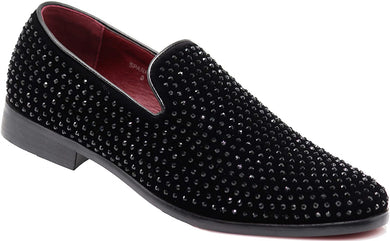 Men's Black Velvet Rhinestone Studded Designer Shoes